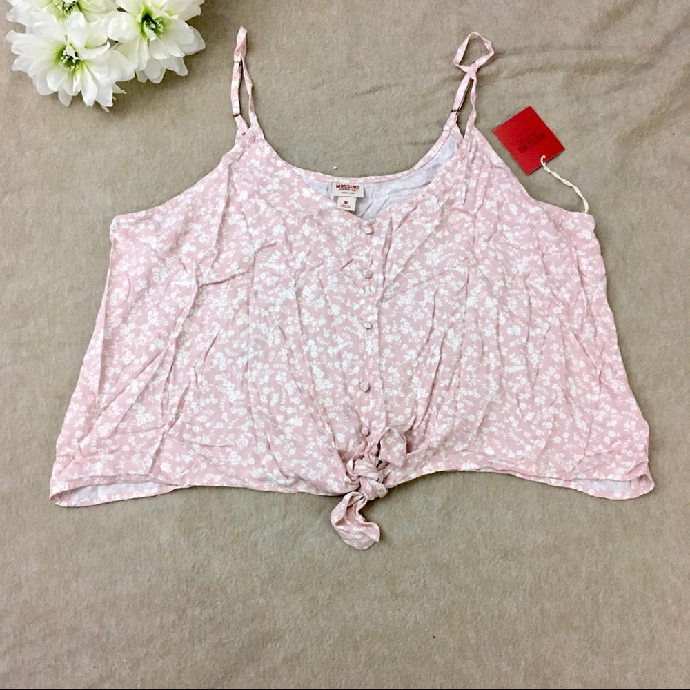 Floral Front Tie Spaghetti Strap Cropped Blouse with Buttons